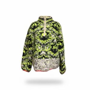 Anthropologie Half Zip Fleece Sweater Neon Floral Print Pullover Size S